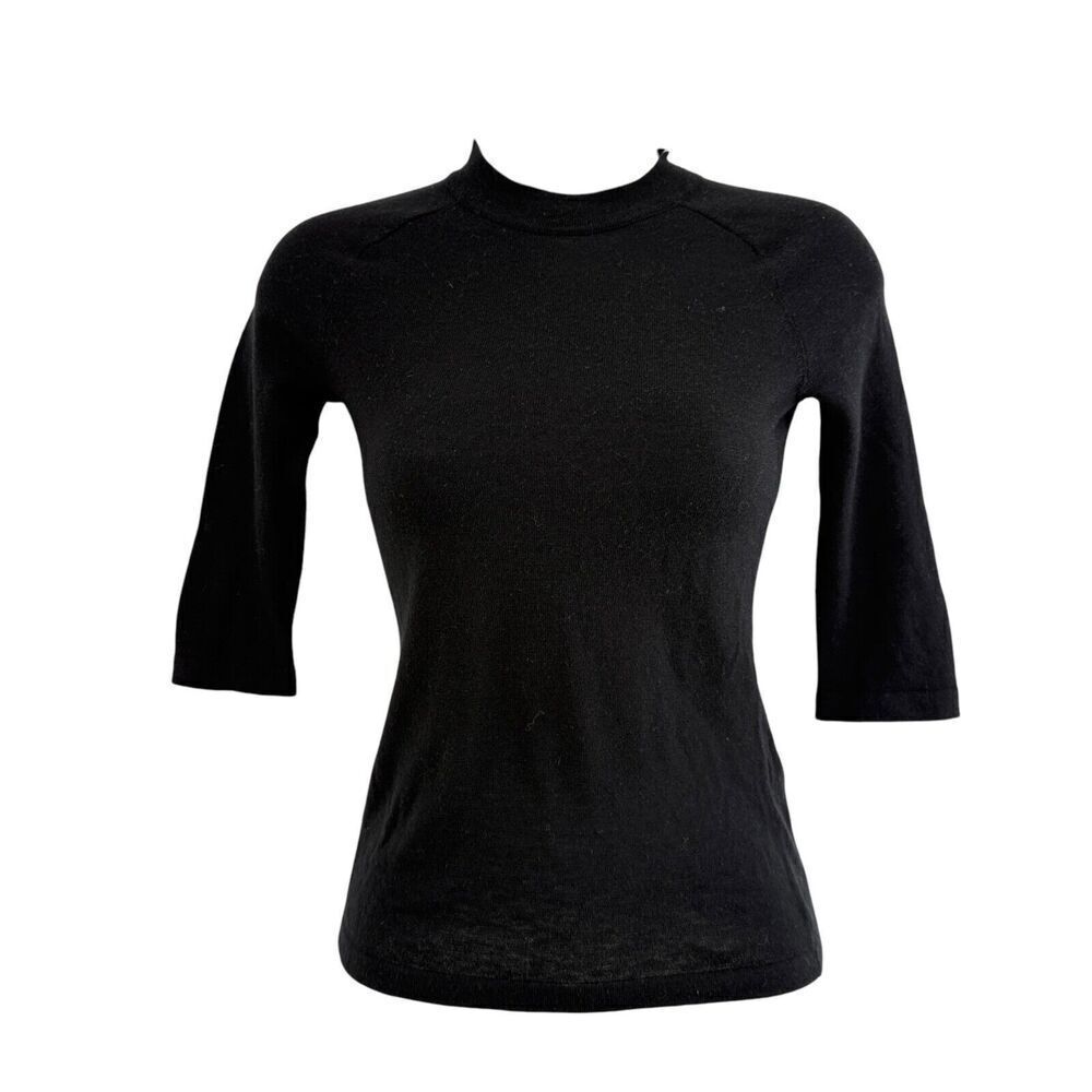VINCE Elbow Sleeve Mock Neck Black Womens XXS 2XS Wool Cashmere Blend NWT See *
